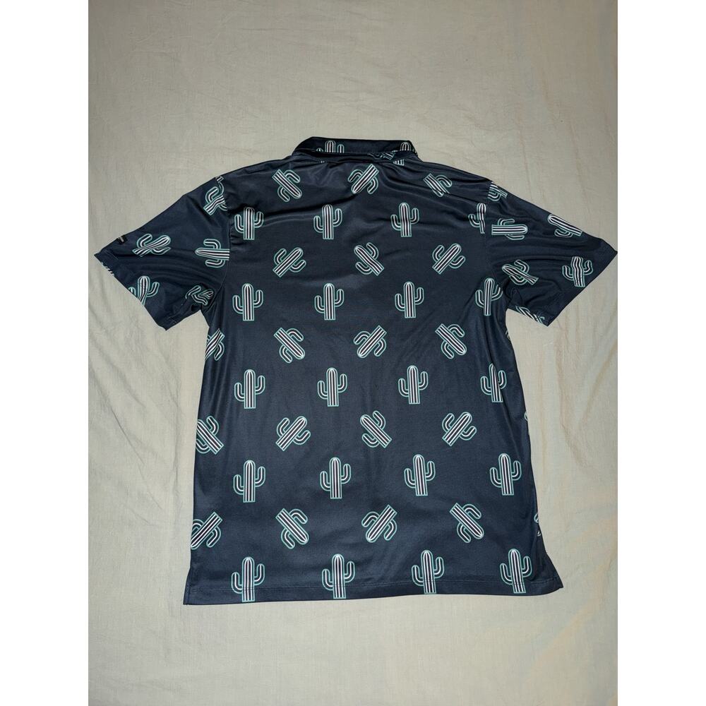 Greenside Golf Polo Navy Green White Cactus Print Performance Men's L